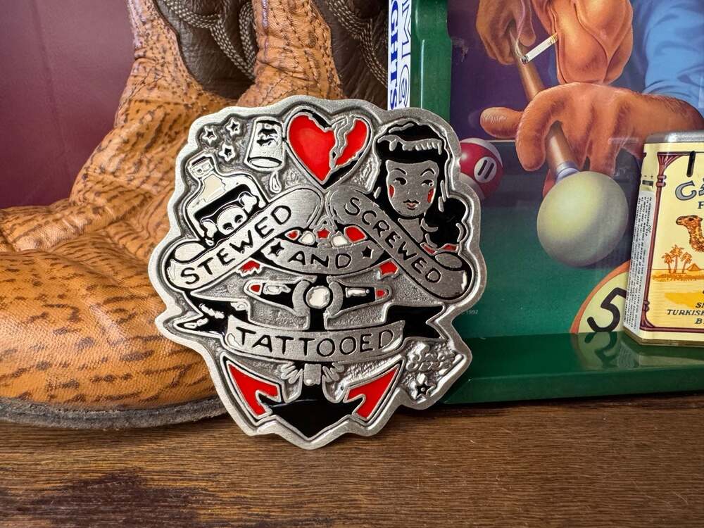 Sailor Jerry Stewed Screwed and Tattooed Anchor Belt Buckle